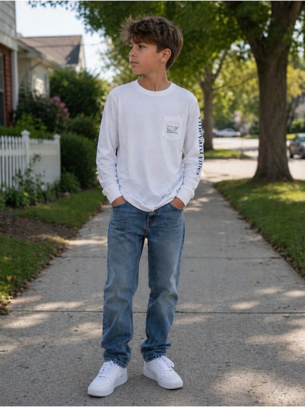 Vineyard Vines Vintage Whale Long-Sleeve Pocket Tee boys size 7, EUC